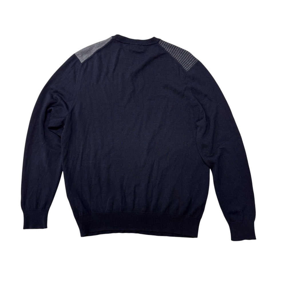 Brooks Brothers Mens Merino Wool Patchwork Crewneck Sweater Navy Grey Large - Picture 2 of 9